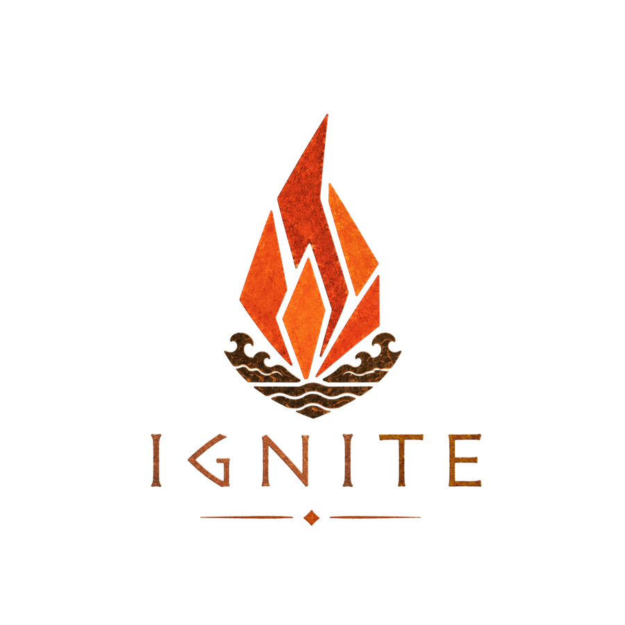 Ignite — flame rising from waves emblem
